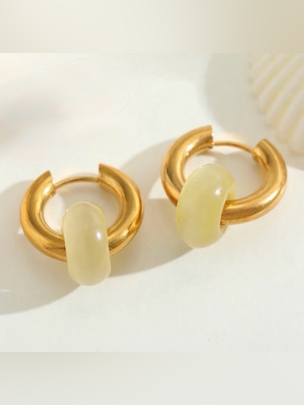 Yellow Hoop Earrings with Natural Stone